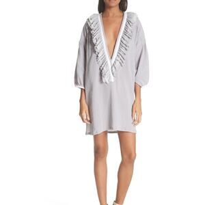Paradised Ruffle Cotton Caftan Women's Small Gray NWT